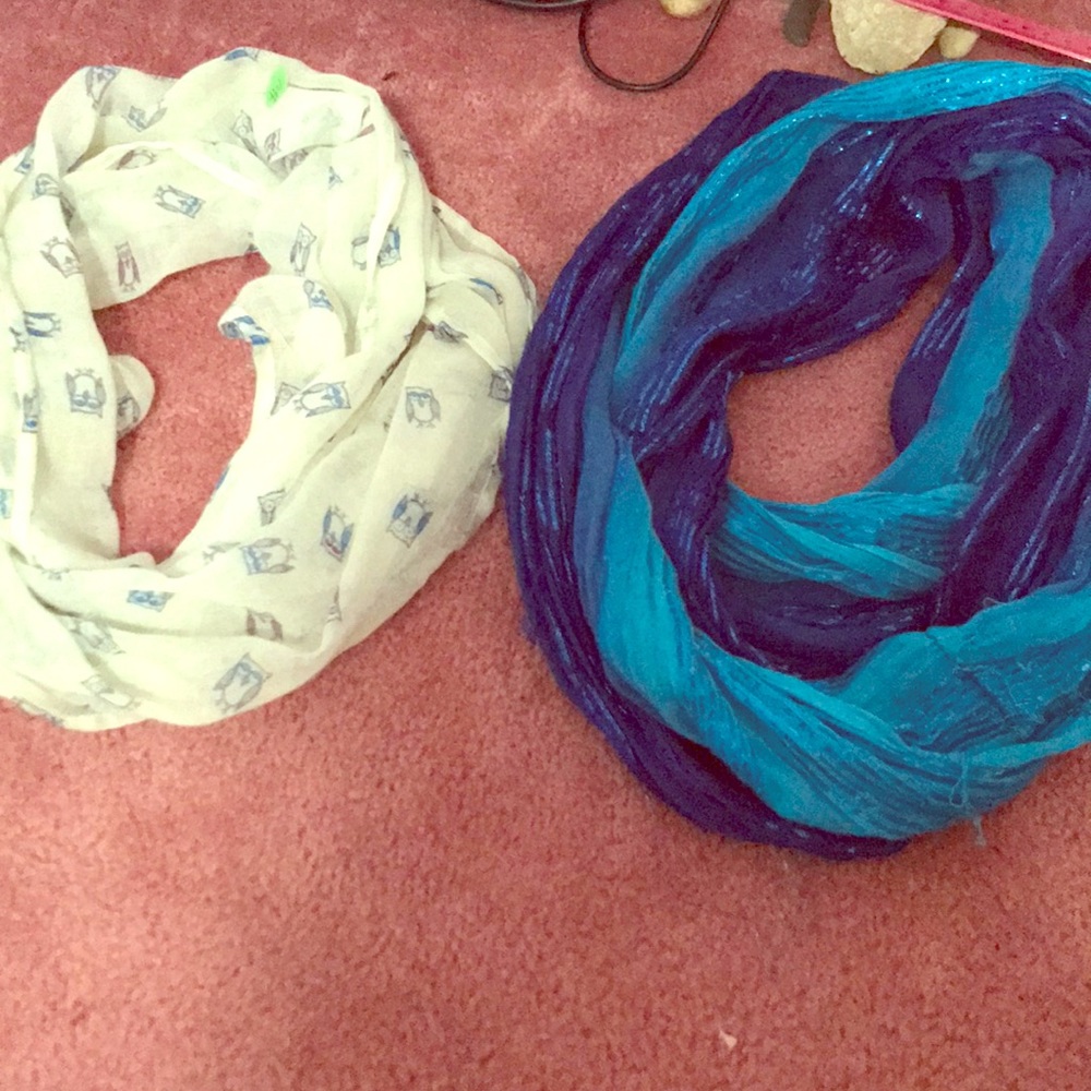 2 Infinity Scarves (owl print & blue gradient)
